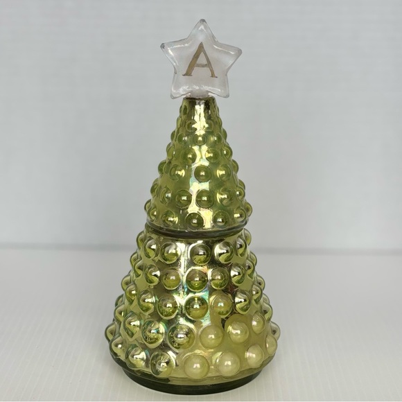 NEW Anthropologie Tree Gold Glass Candle “A” Monogram Balsam Cedarwood 8” - Picture 3 of 8